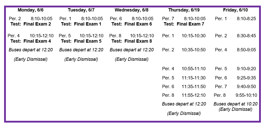 Final Exam Schedule 2022 Chantilly High School